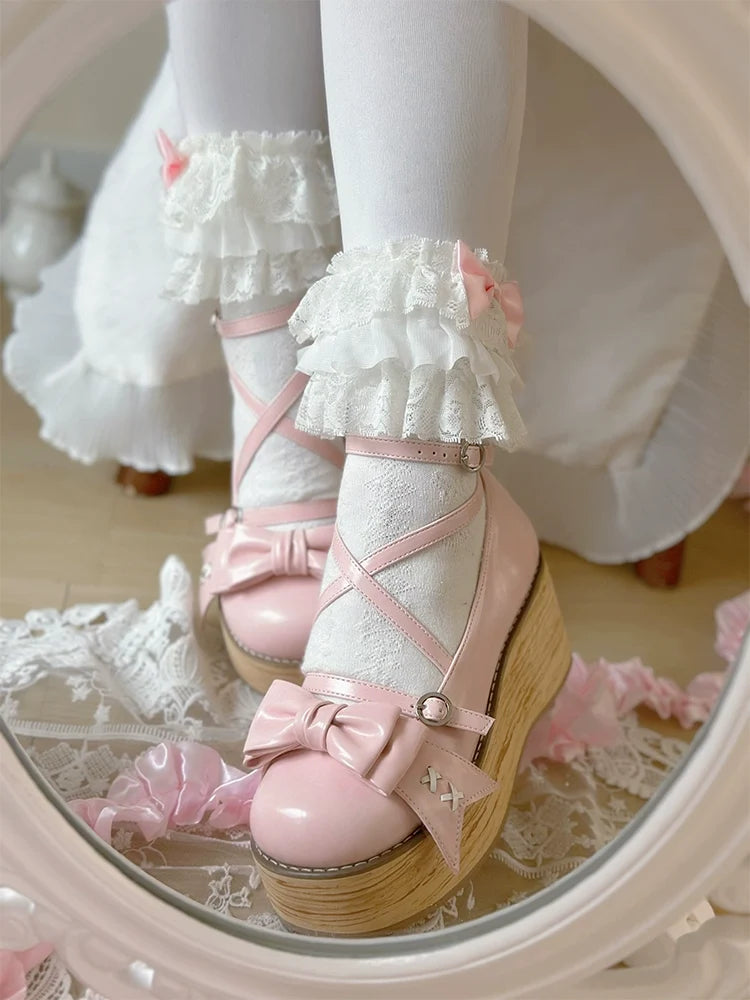 SeeYou - Sweet Cake - Sweet Lolita platform shoes with a round toe and large bow - product detail 8