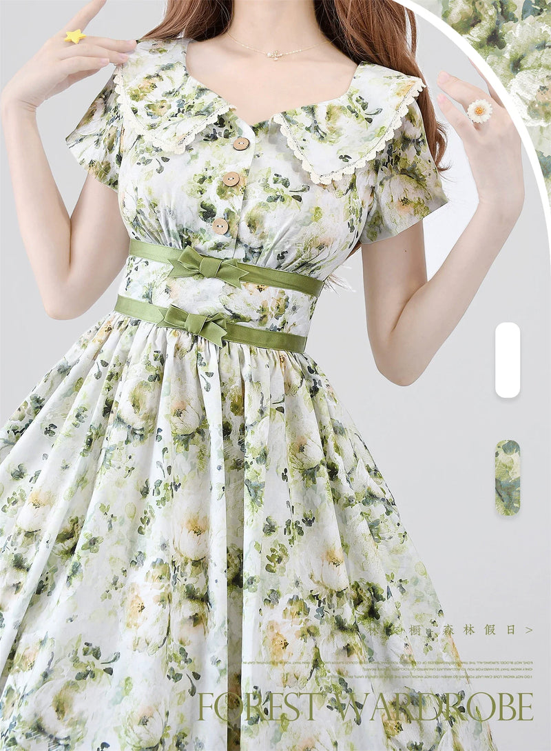 Forest Wardrobe - Forest Holiday - Vintage Daily Lolita Floral Printed OP Dress