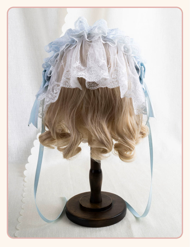 Stardust Rose - Christmas Lace - Lace Headwear with Layered Blue Bows