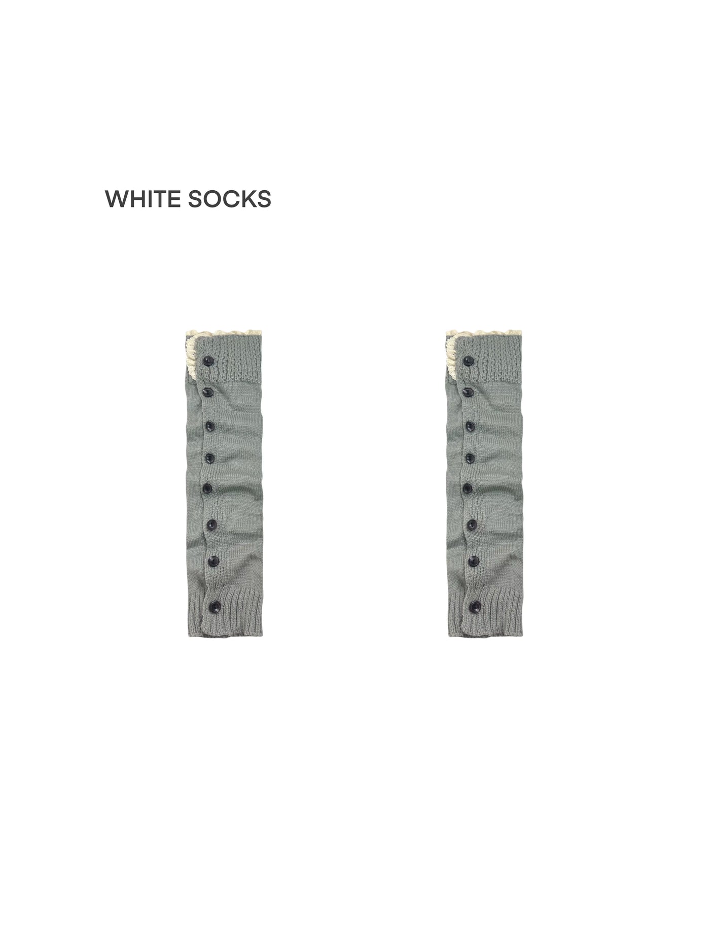 White Socks - Buttoned Scrunch Knit - Knit Leg Warmer Socks with Lace Trim and Buttons