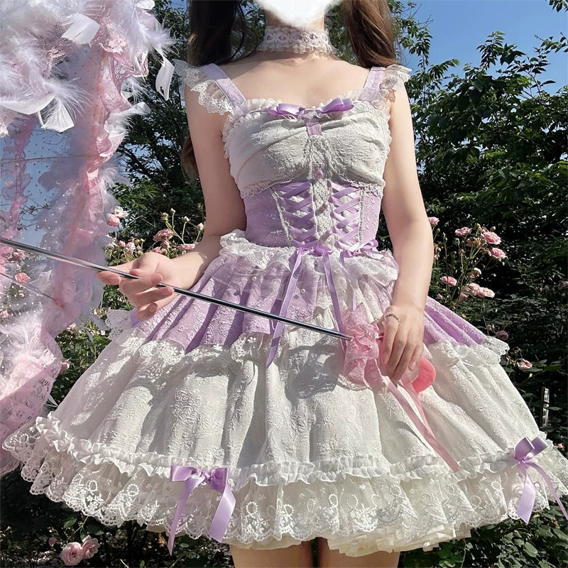 Lady Han Lolita Fufu Ballet Bridal JSK dress featuring delicate lace, floral details, and a graceful ballet-inspired design.