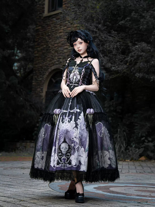 Sweet Promise - Dark Halloween - Black-and-lavender Gothic JSK with a central skull motif