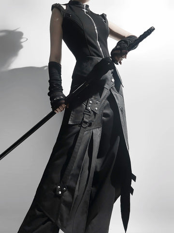 Your Princess - Lame-noire - Ensemble Pantalon Tablier Lolita Ouji Noir