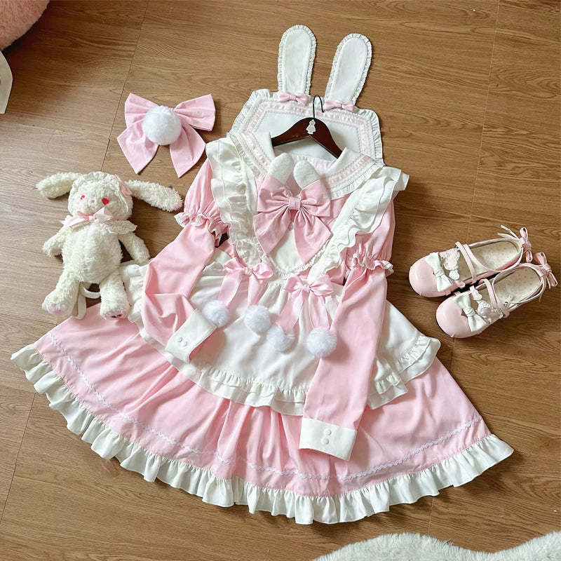 Lady Han Sweet Bunny Ball Lolita dress featuring a cute, pastel-colored OP design with bunny motifs and lace details.