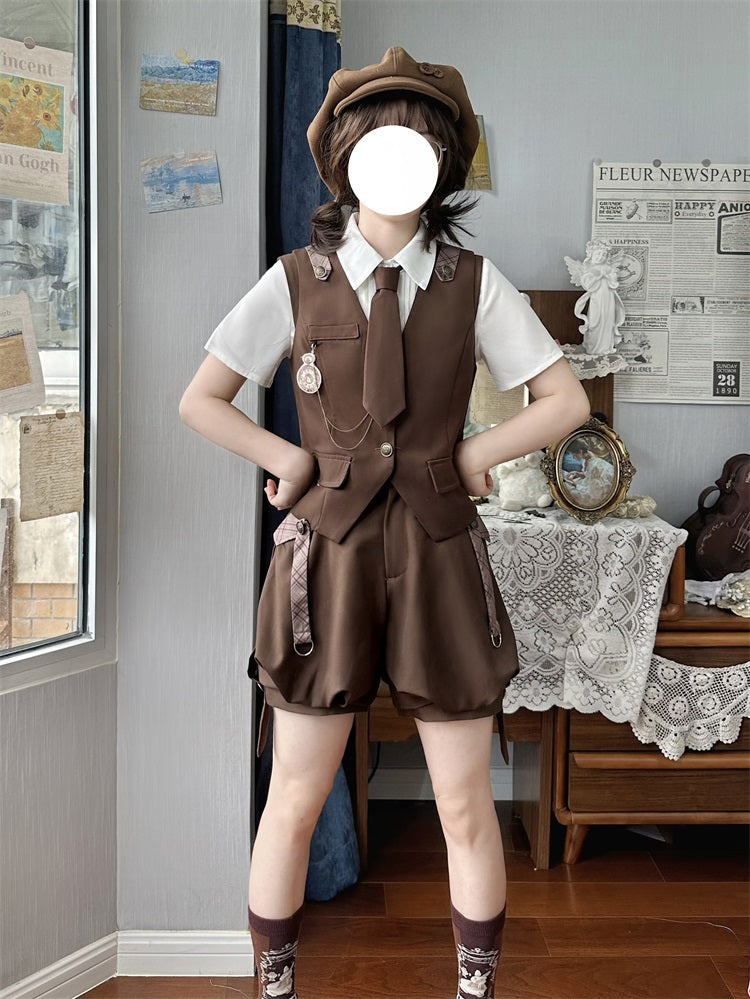 Letters from Unknown Star - Ouji Lolita Brown Short & Shirt Set - Innerwear