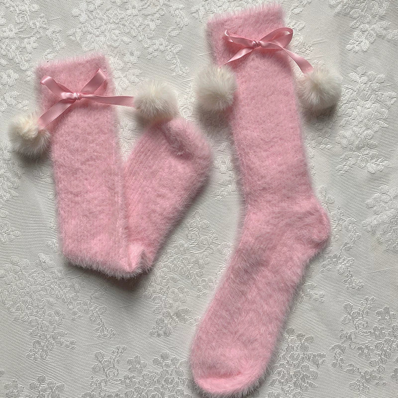Sock Noble - Snowfield Pompom - Thick mid-calf slouch socks with pom-pom accents