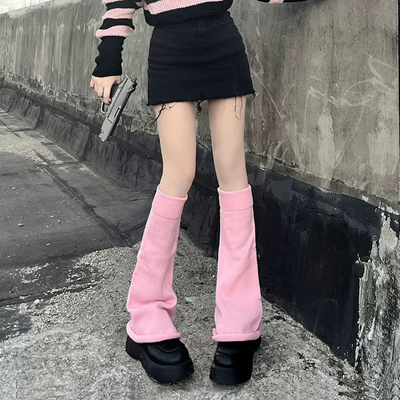 Floral Milk Cat - Y2K Flare - 50 cm Knitted Flared Leg Warmers with Rolled Edges