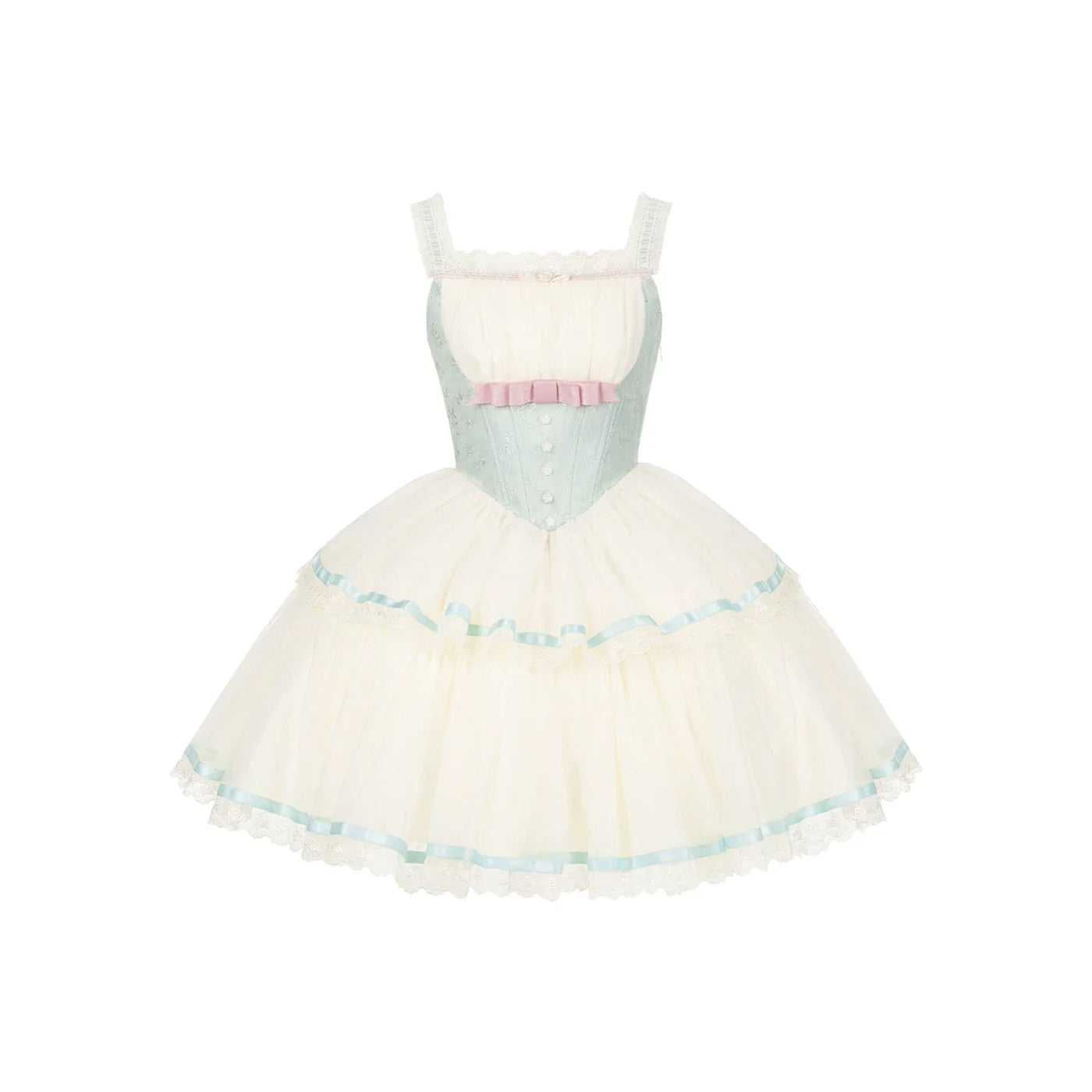 Sea Salt Soda - Classic Lolita Adjustable Corset JSK Dress, Tiered Tulle Hem (L M S) 45257:856380
