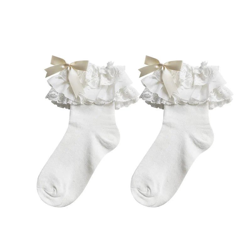 Sock Noble - Flower Banquet Autumn - Layered Lace Bow Socks