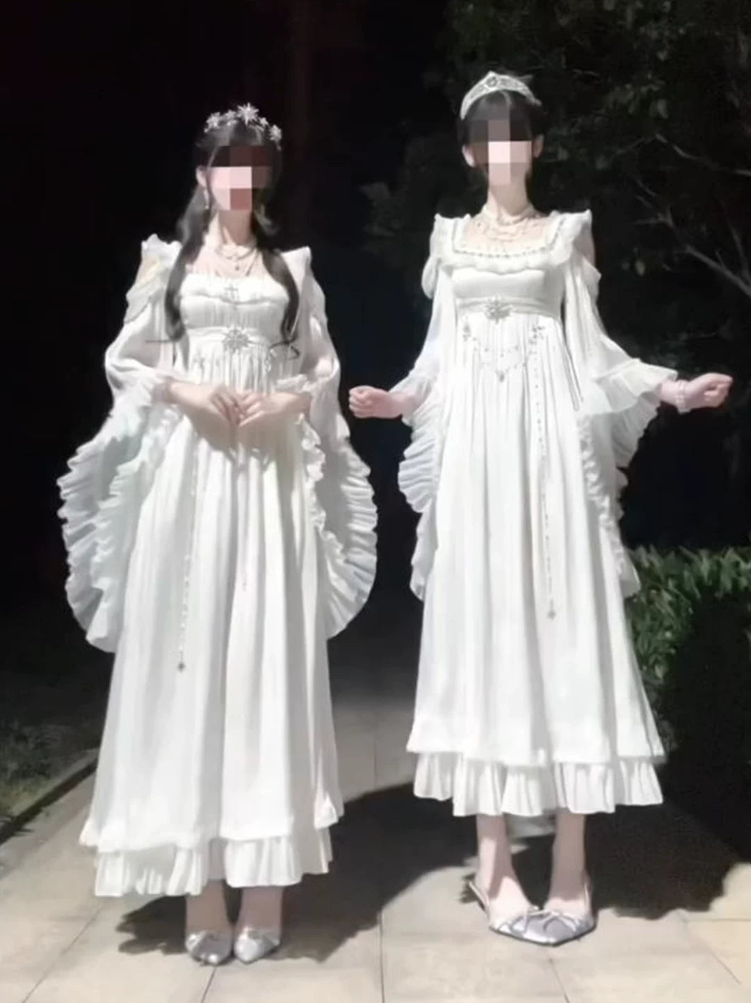Creamy - White Empire Court - Ruffled-Sleeve White Empire-Waist OP Dress