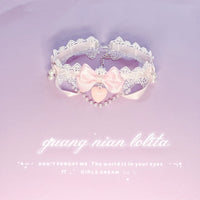 Independent Brand - Runaway Princess - Lace Bow Choker Necklace with Heart Pendant - Runaway Princess White / M