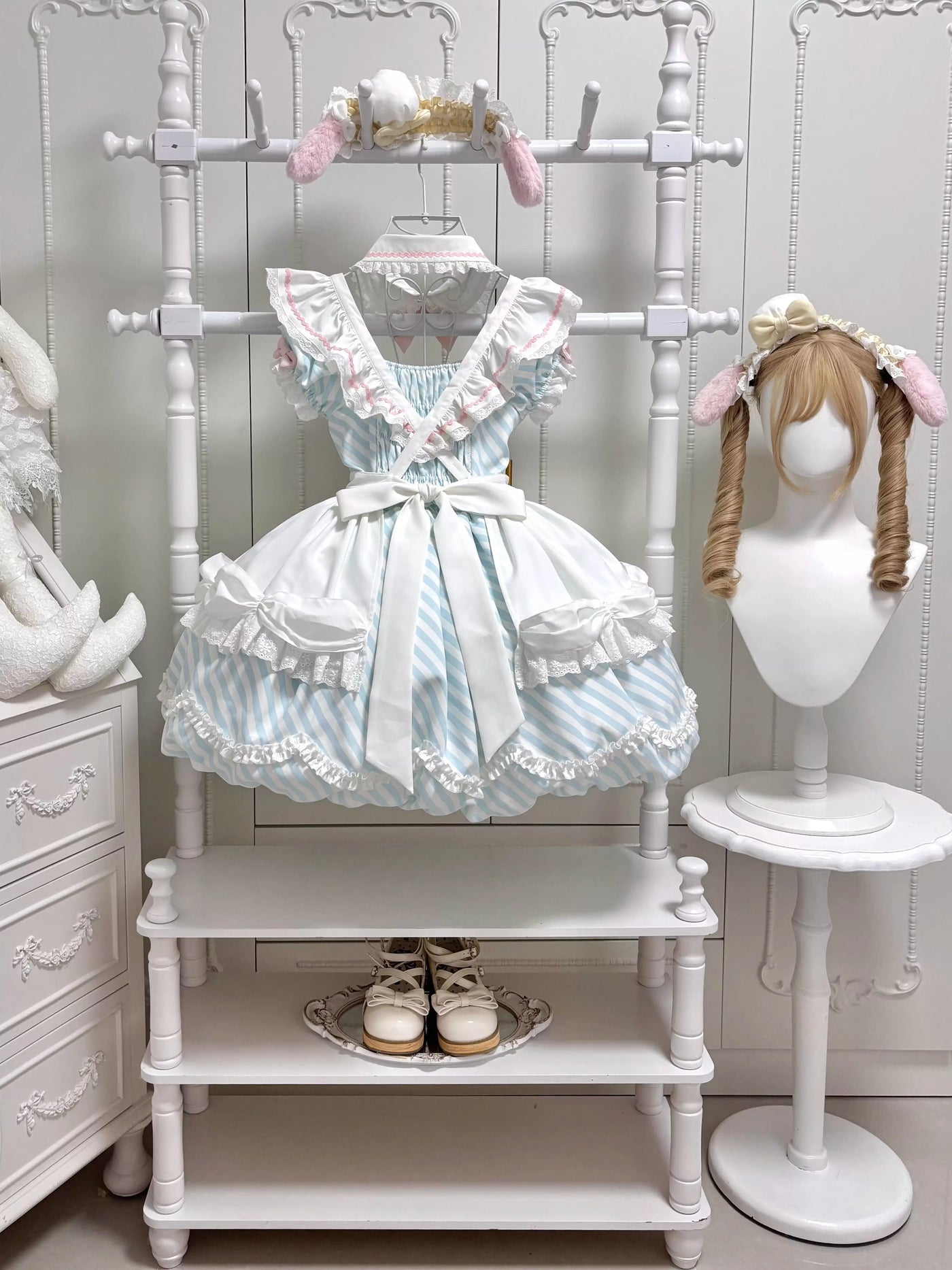 Salted Cream Puppy Pastry Chef pastel Lolita dress with bows and pastry motifs
