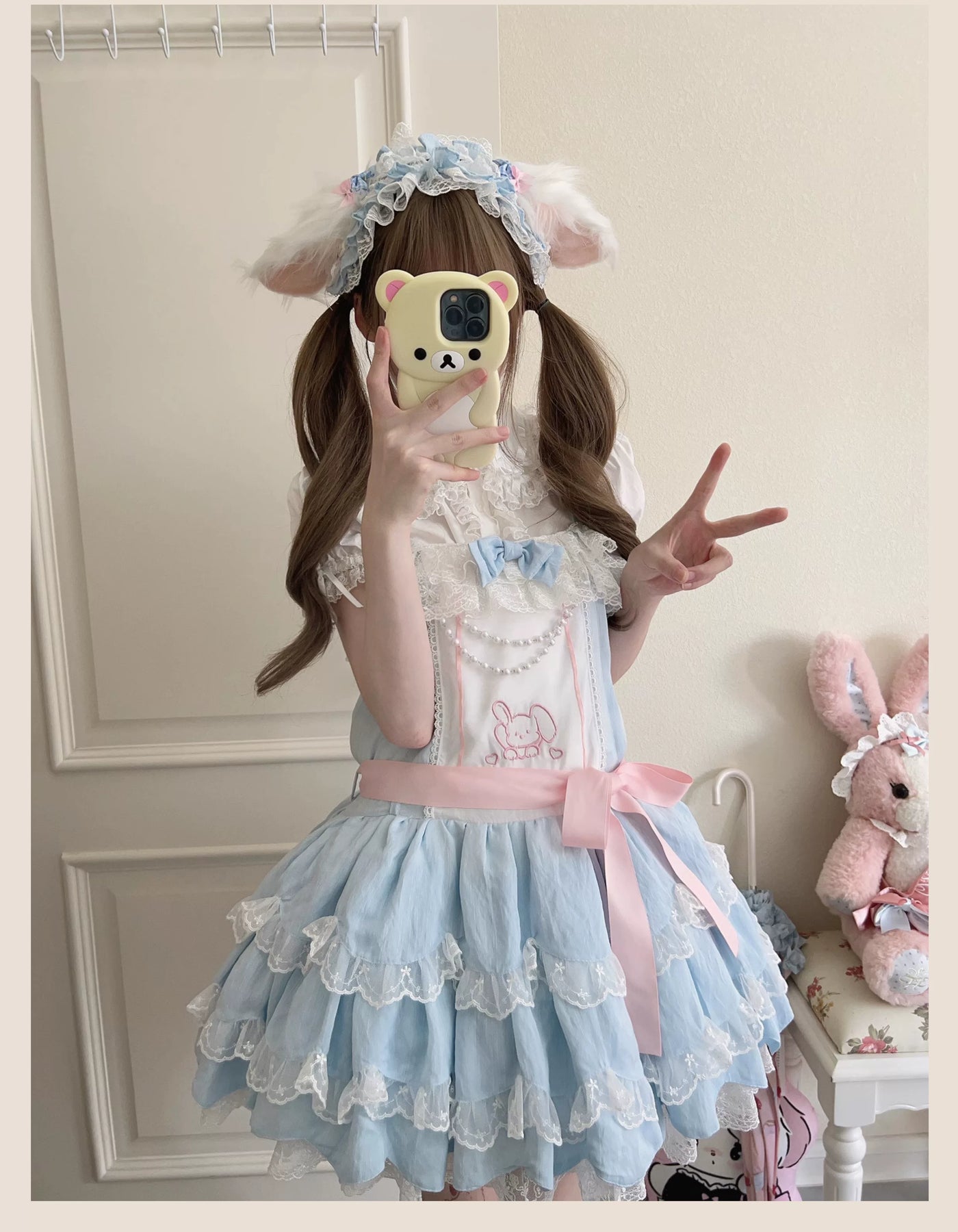 Tata Long Ear - Layered Rabbit - Blue JSK Dress with Layered Ruffles