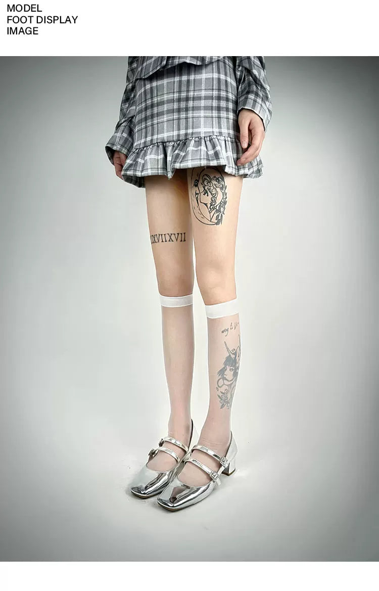 White Socks - Classic Sheer Line - Plain Sheer Stockings in Two Lengths