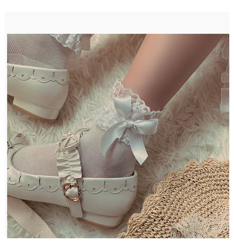 Sock Noble - Lace trim bow ankle socks, baby - Socks