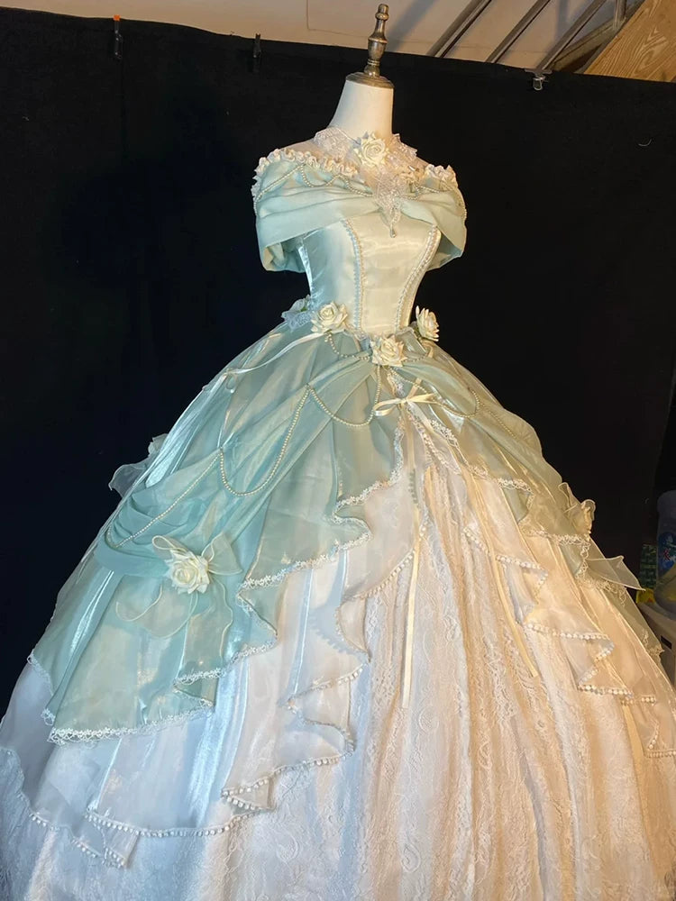 Flora Muse - Rose Encounter Lolita Ballgown - Pale green off-shoulder