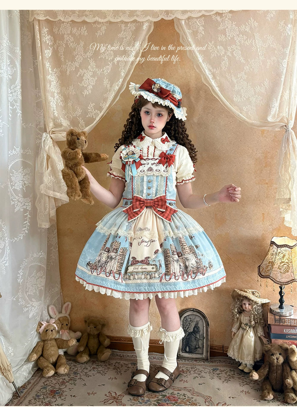 DayRabbit - Muffin Postman - Blue or Beige OP and Pinafore Dresses with Detachable Bows