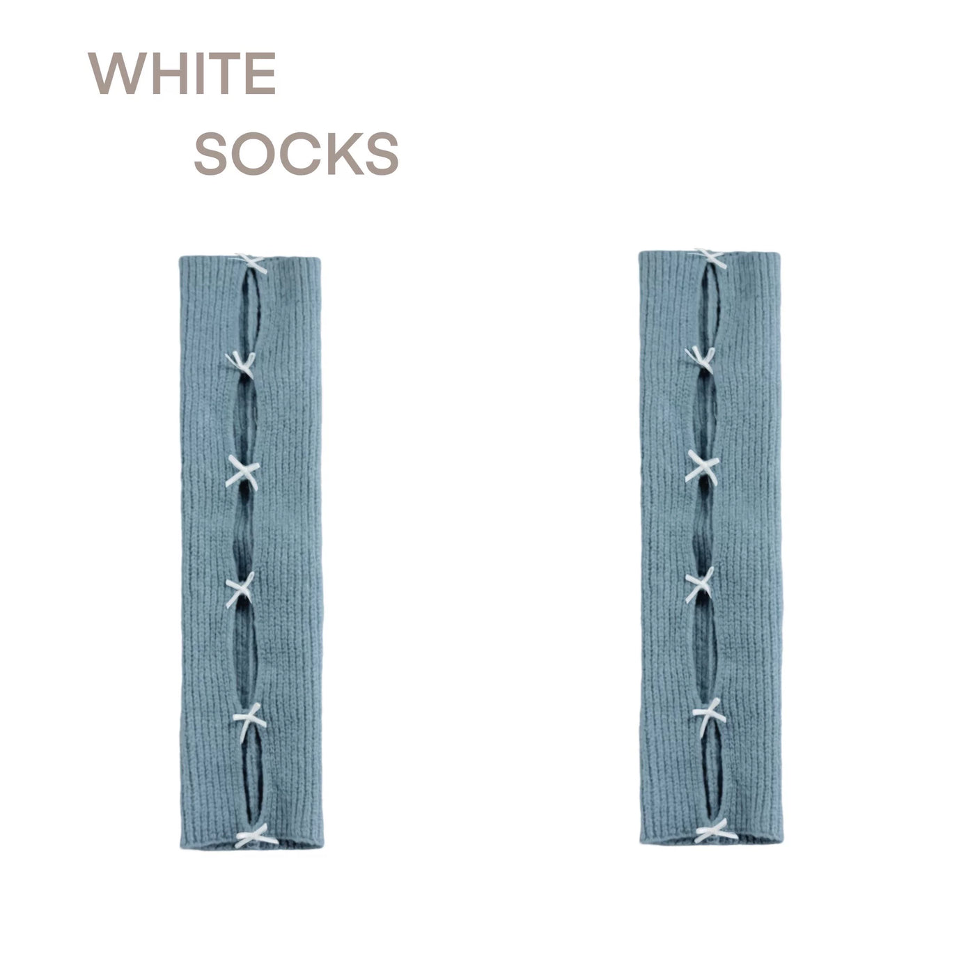 White Socks - Ballet Bow - Ribbed Cutout Leg Warmers with Ribbon Bows
