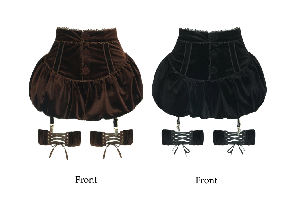 Coffee brown and black pumpkin bloomers with velvet accessories