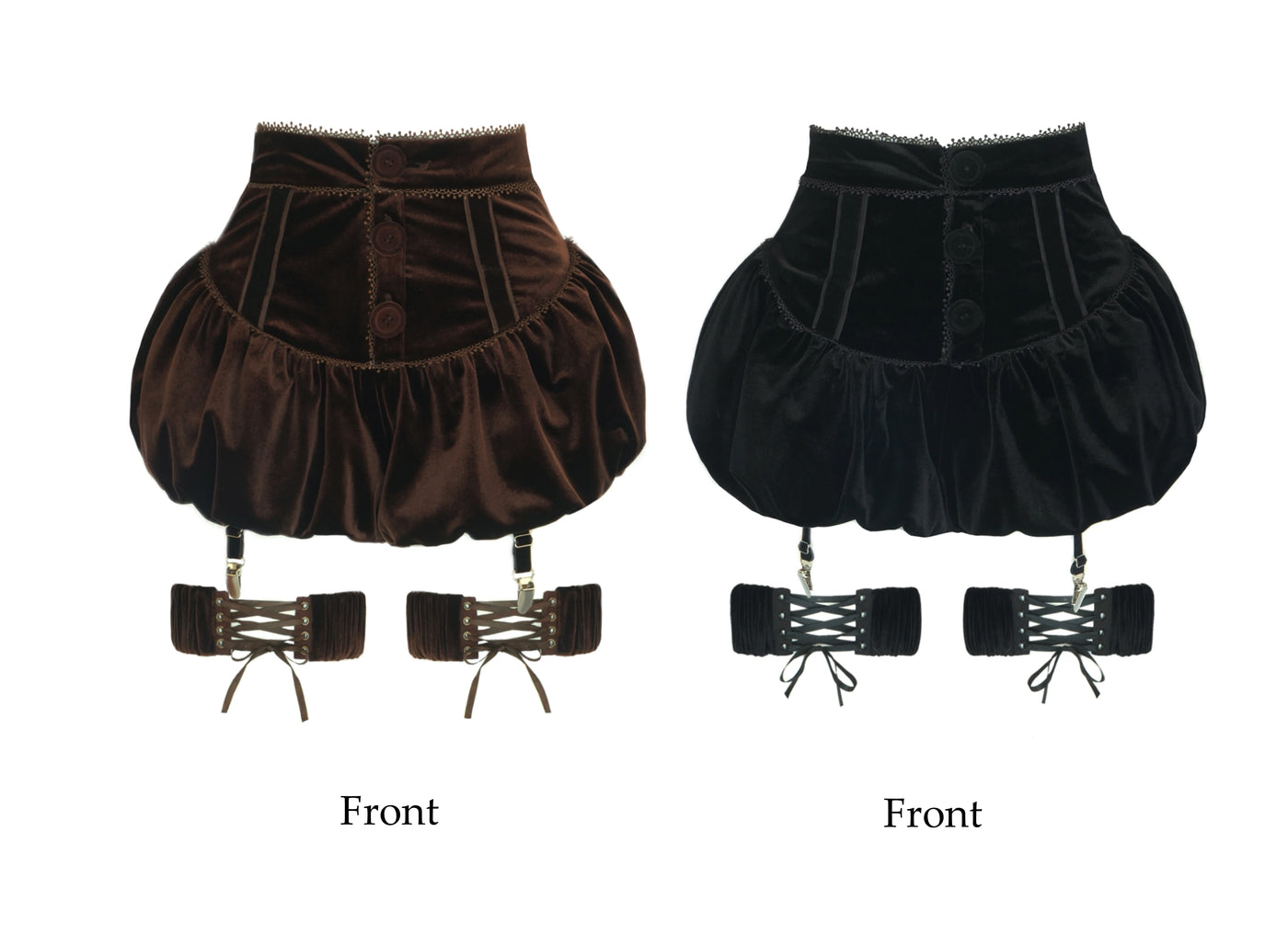 Coffee brown and black pumpkin bloomers with velvet accessories