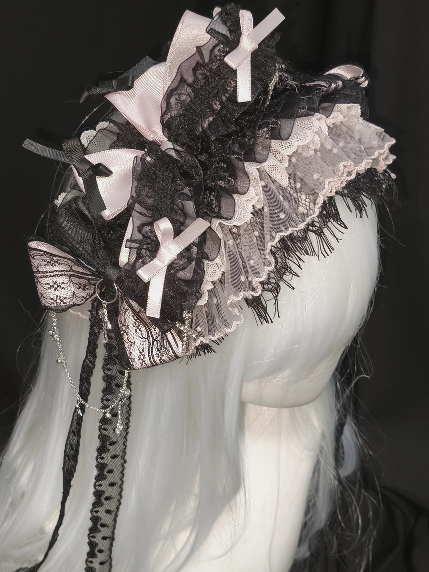Dokisuru - Cross Lace - Heavily Embellished Lace Hairband with Bows and Cross Accents