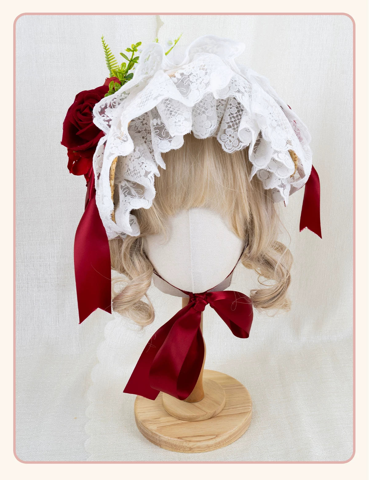 Stardust Rose - Garden Lace Bow - Flat Straw Hat with Lace Trim and Large Bow