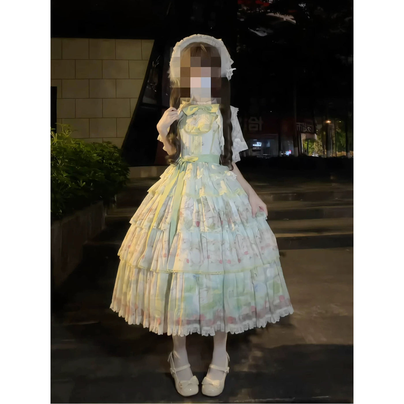 Lolita - Classical Lolita - Mint green floral print tiered JSK dress