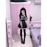 Sweet Academic - Two-Piece Top and Skirt Set with a Bow Detail - Top + skirt / S