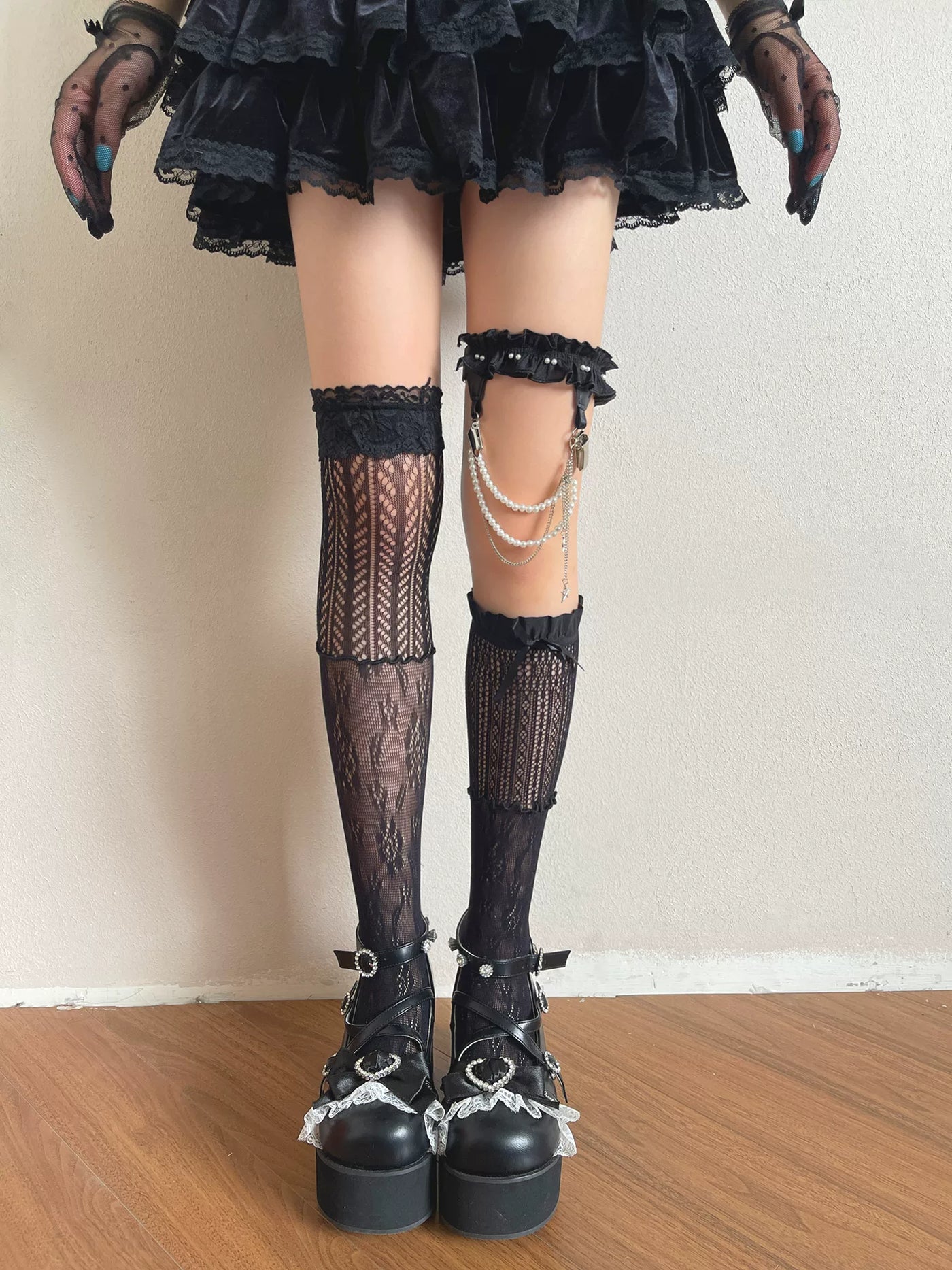 Sock Noble - Pearl Lace - Gothic Lace Socks and Clip Ring Options