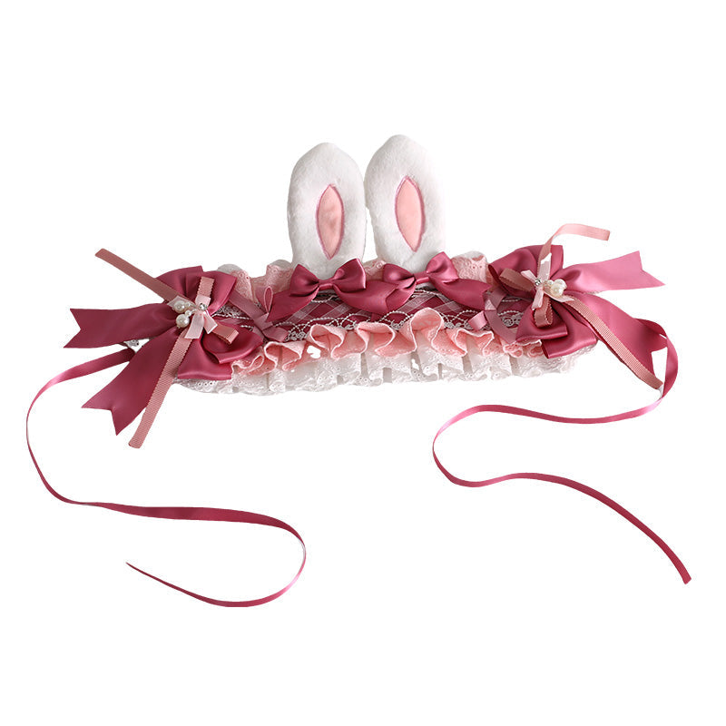 Xiaogui - Sweet Lolita Headdress Pink White - Bunny Ear Hair Accessory Headwear