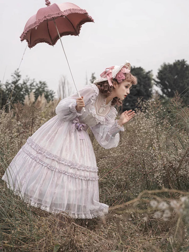 Yueele - Lavender Courtyard - Plus-Size Sweet Lolita OP Dress - detail view 5
