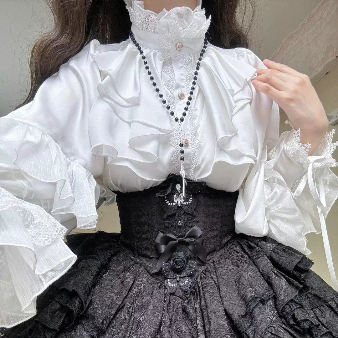 Sweetheart Dream Machine - Dragon Bone Cemetery - Long-Sleeve Blouse with Batwing Sleeves