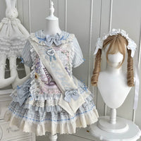 Sugar Cube - Daydream - Low-Waisted Doll-Style OP Dress - Full set, light blue + sash + chest panel + train, in stock / S
