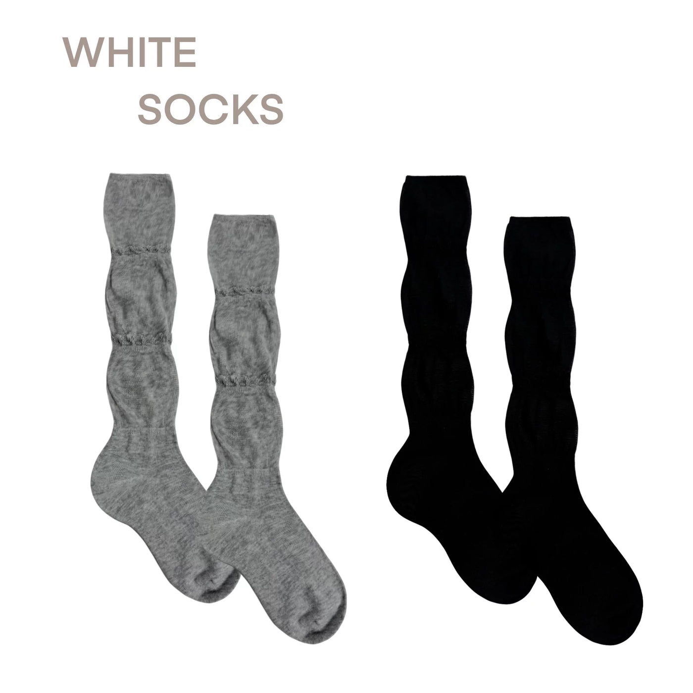 White Socks - Ruffle Slouch - Slouch Mid-Calf Socks with Ruffle Bands