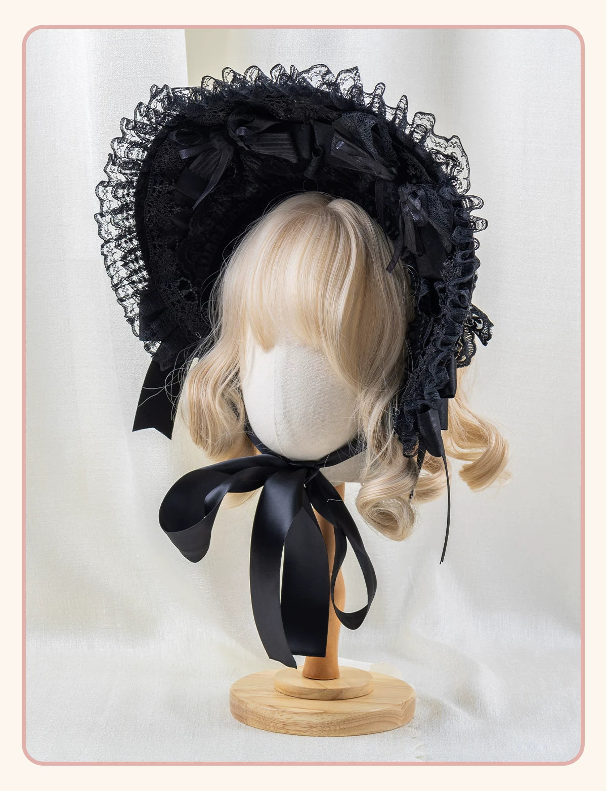 Stardust Rose - A035 Black Lace - Black Lace Headwear and Hand Sleeves with Ribbon Bows