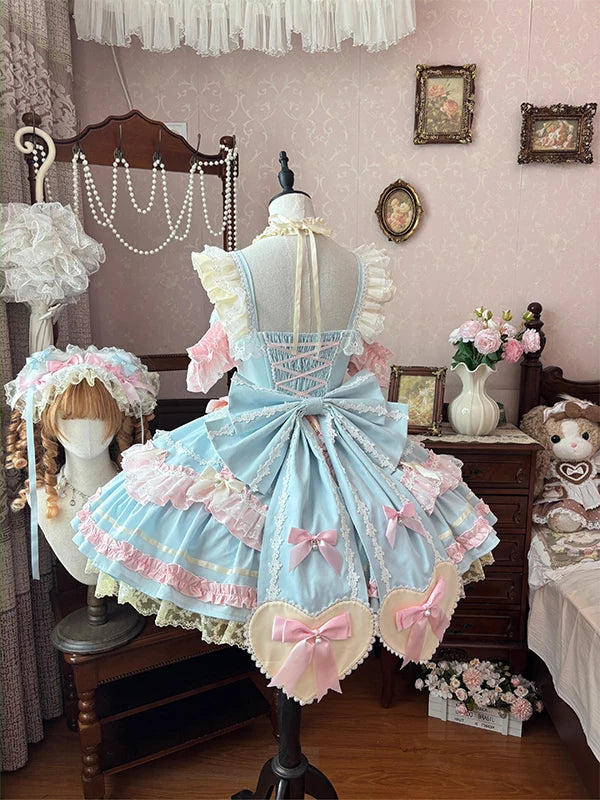 Creamy - Candy Ballet - Blue and pink JSK dress set with layered ruffles