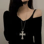 Silver zircon cross necklace (chain length 70cm)