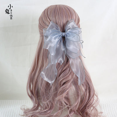 Xiaogui - Large Bowknot Sweet Lolita Headdress grey blue fish mouth clip（8cm）