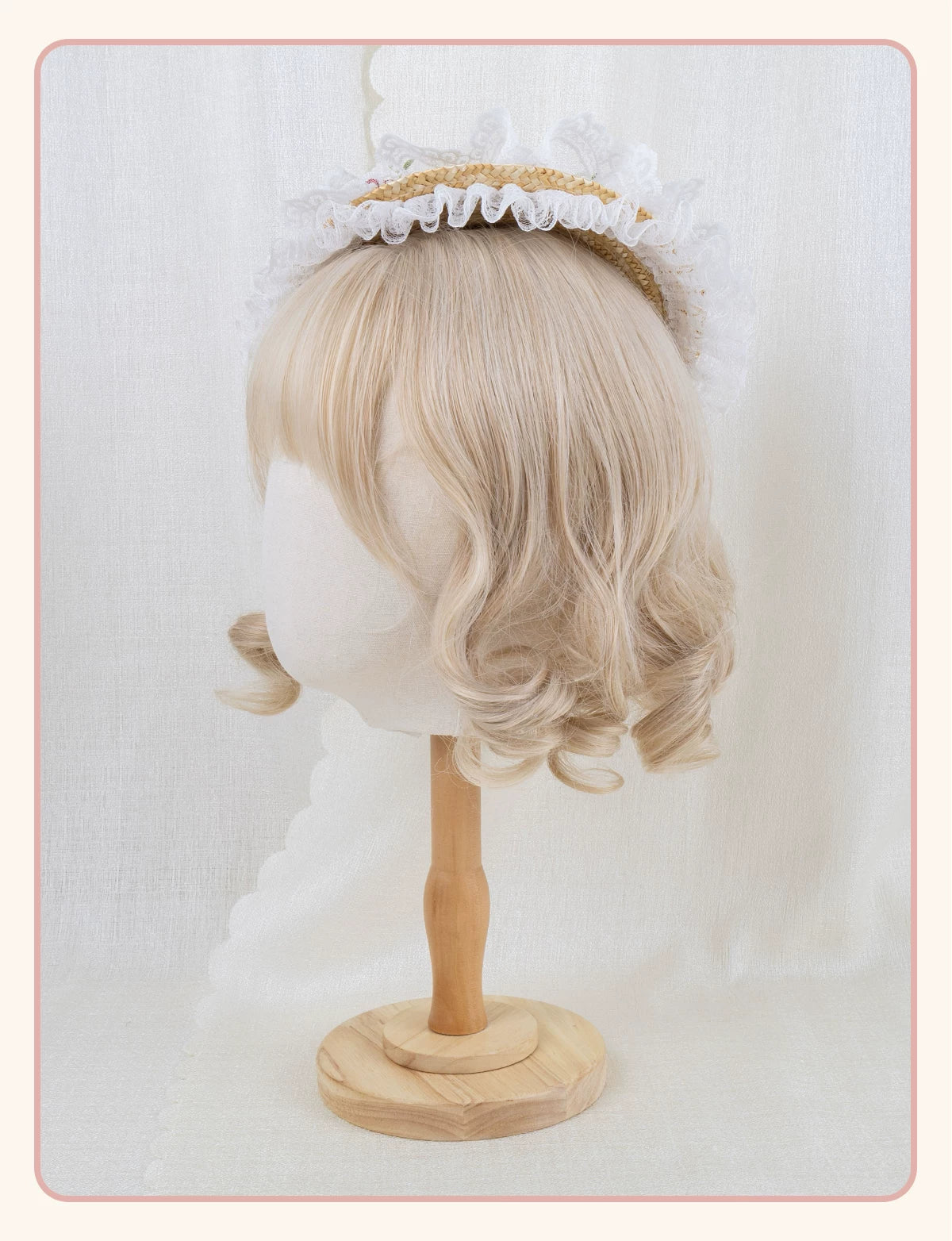 Stardust Rose - Forest Lace Bow - Straw Flat Hat with Lace Bow Hair Clip