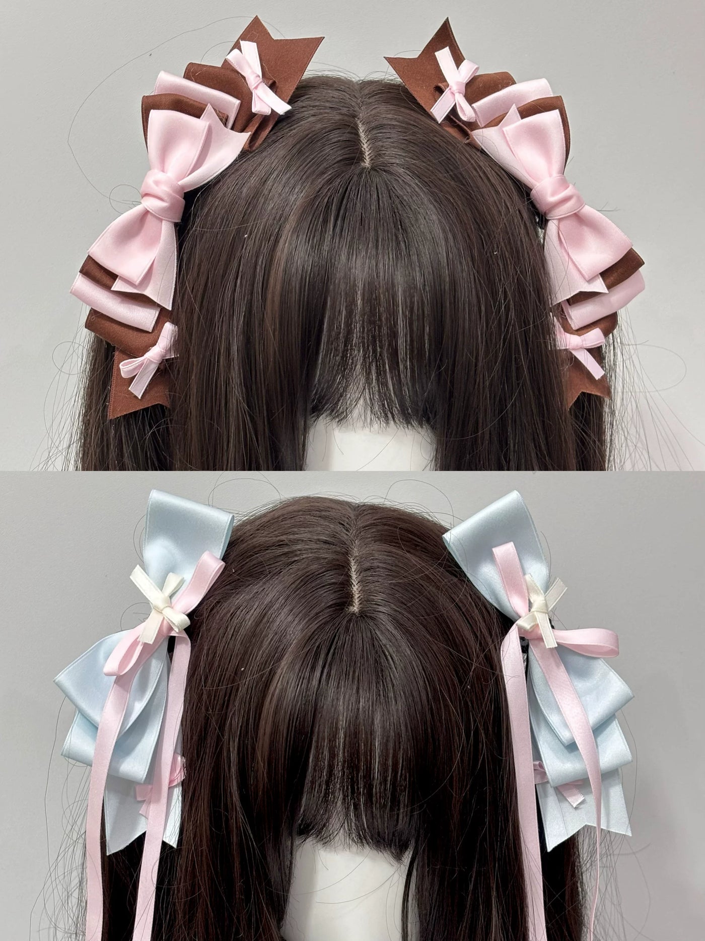 Cat Tart - Winter Sonata - Layered Bow Side Hair Clip with Trailing Ribbons
