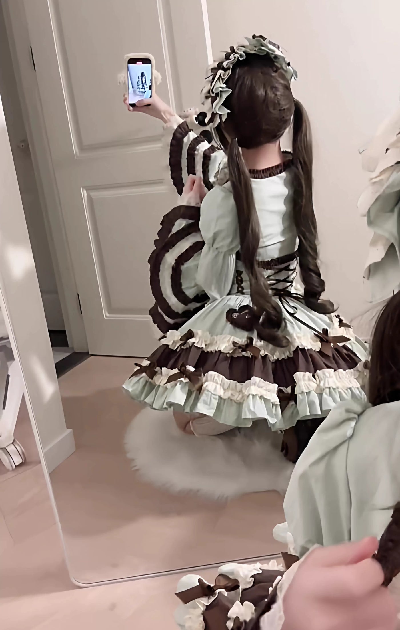 Creamy - Mint Chocolate Princess - JSK Dress and Hime-Sleeve Vest Set with Layered Ruffles