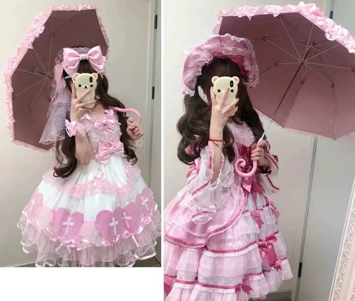 Independent Brand - Lace Parasol Collection - Ruffled Lace Parasol with Decorative Handle