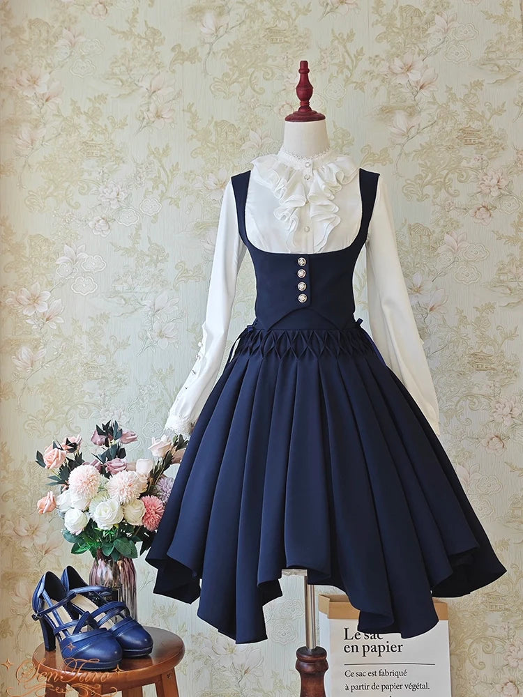 Sentaro - Pleated Irregular Knit Floral Slim - Fit Vest and Half Skirt Set SK Skirt