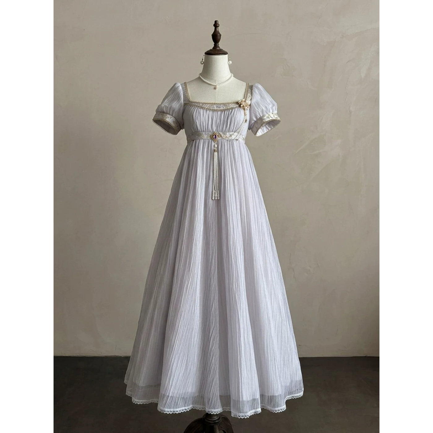 Creamy - Imperial Pleat - Purple empire-style dress with gold trim