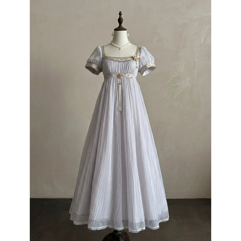 Creamy - Imperial Pleat - Purple empire-style dress with gold trim