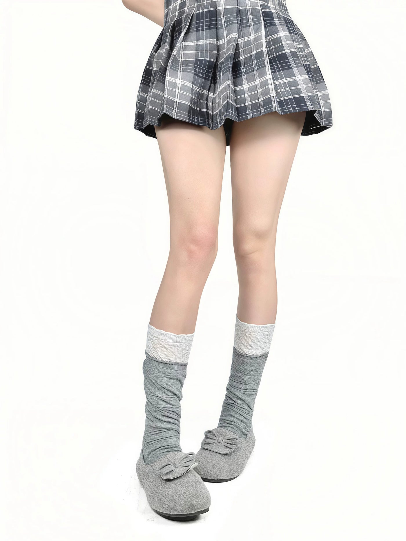 White Socks - Layered Mid-Calf - Cotton Mid-Calf Socks with Slouch Folds