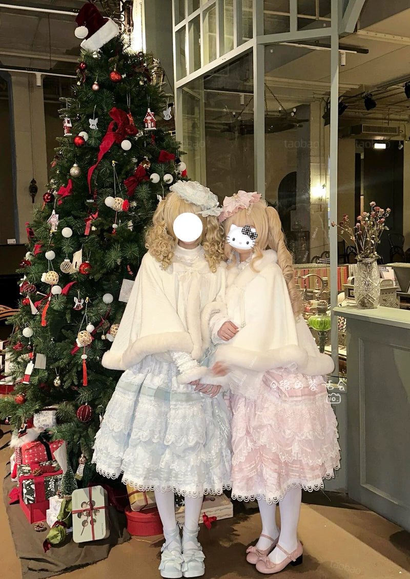 Mian Plush Cropped Lolita Shawl - Regular & Thick Versions — Beige-Apricot - Regular Fleece-Lined