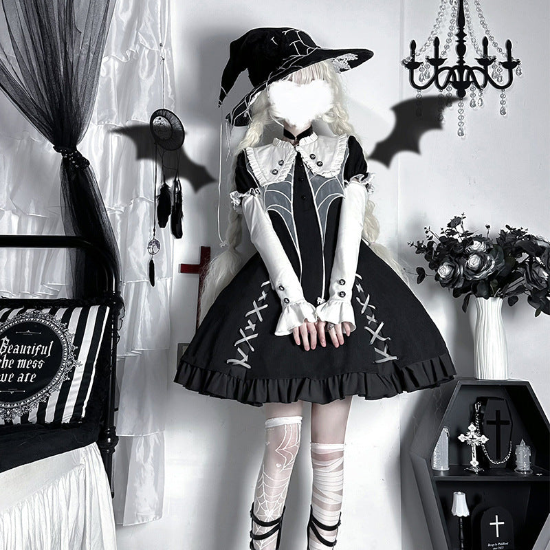 ZhiJinYuan - Spider Witch - Gothic Lolita Dark-theme Cobweb Unique OP