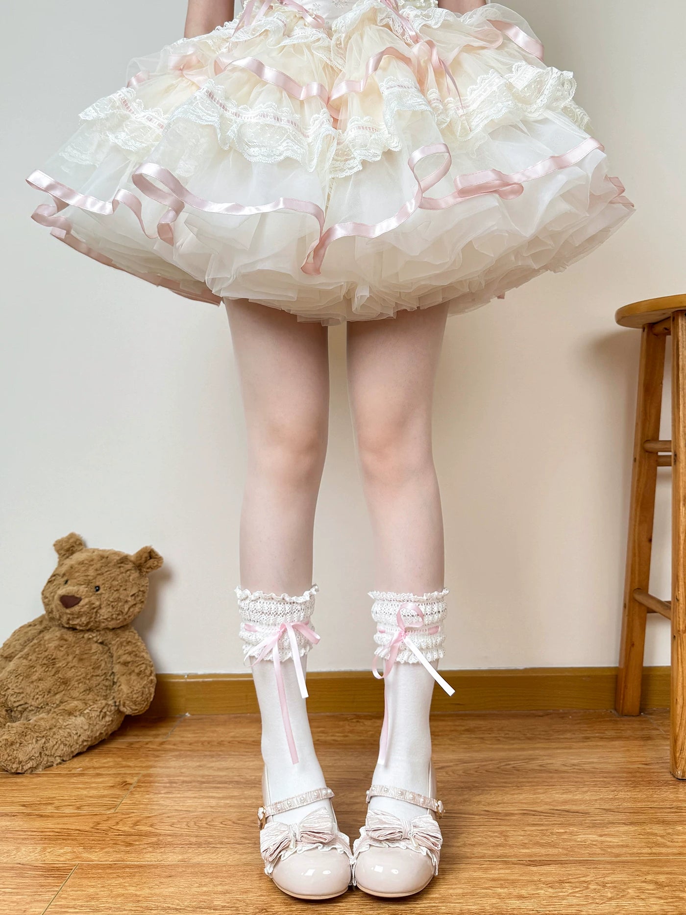 Chubby Bear Tales - Vintage Doll - Lace-Trim Socks with Ribbon Ties in Three Lengths