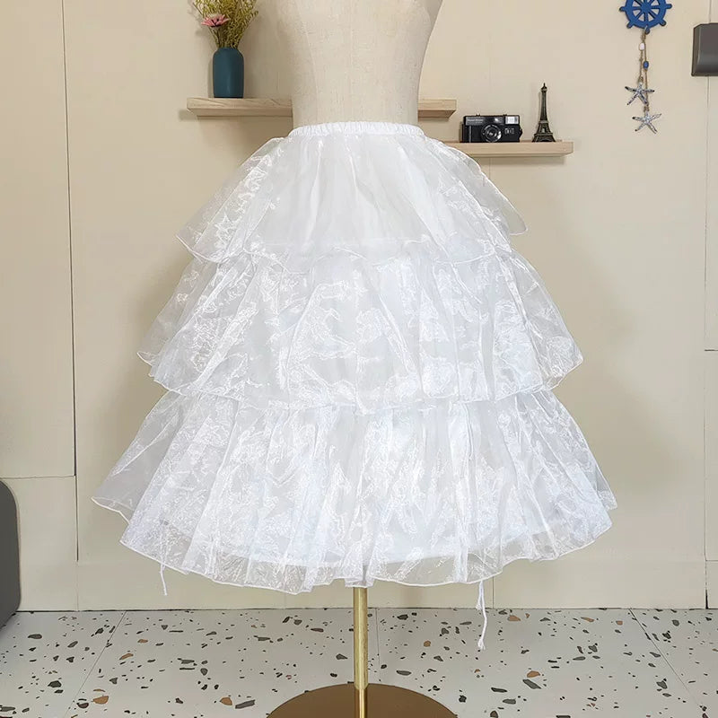 Lace-Trim Adjustable Hooped Lolita Petticoat - 70 cm — White - Basic Version